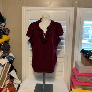 Chaps Burgundy Ruffled Blouse